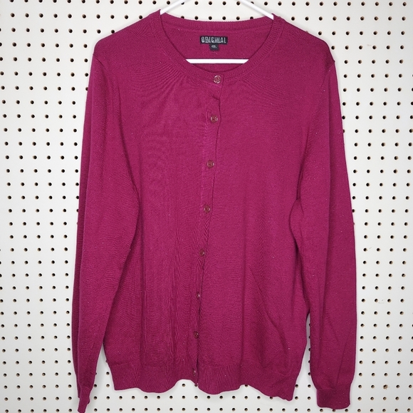 Nicole Miller Cardigan Sweater XXL Sparkle Stretch Button Round Neck Long Sleeve - Picture 1 of 6